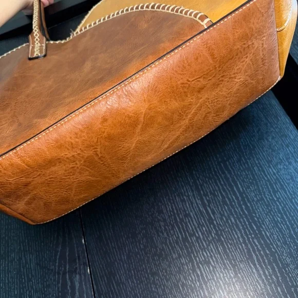 Two-Tone Brown and Tan Tote Bag - Picture 3 of 4